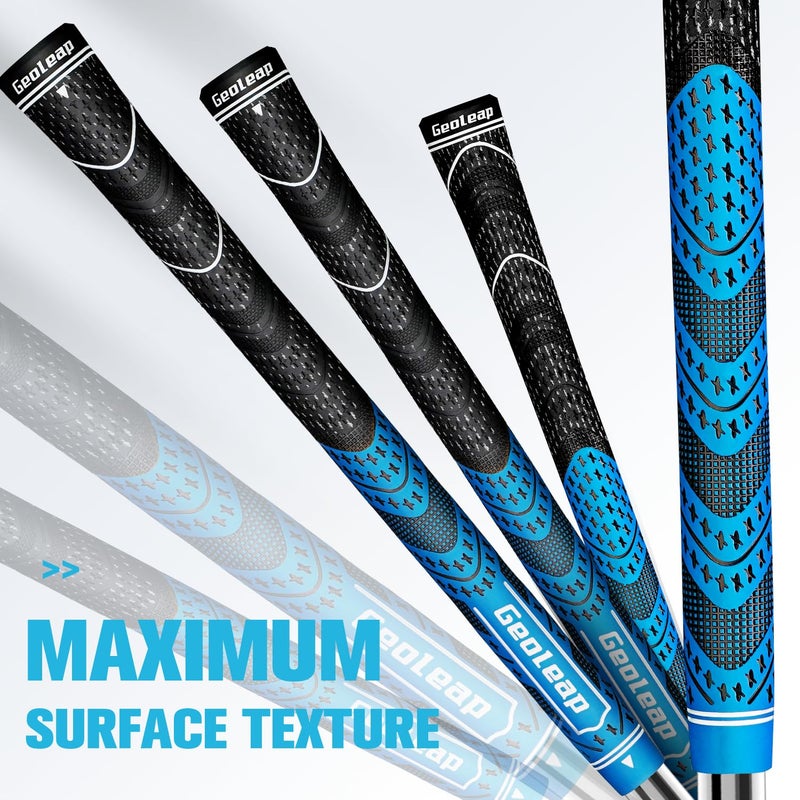 Geoleap Golf Grips Set of 13- Cord Rubber Compound Material, Hybrid Golf Club Grips, All Weather Performance.(Blue, Standard) - Image 4